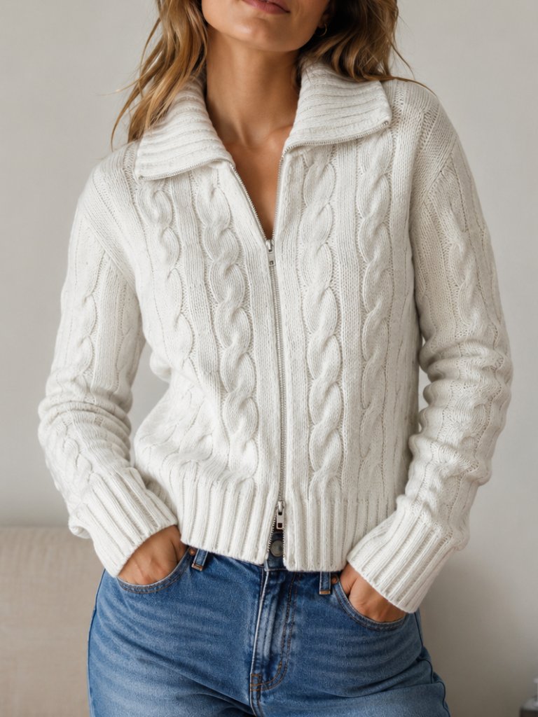 Hollister Cozy Cream Cable-Knit Zip Sweater Size Xs